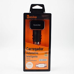 Carregador Automotivo Inteligente  2 USB  Basike Ba- Car0047  3.6A com Cabo de IPhone