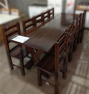 CONJUNTO PORTO MADERO - MESA C/10 CADEIRAS GRIN 2,50 PINUS - COR IMBUIA