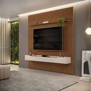 PAINEL DJ RIPADO - 2,23 x 2,40 - C/BANCADA SUSPENSA PRATIC - FREIJÓ/OFF WHITE