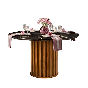 MESA DJ VIENA TAMPO CHANFRADO REDONDO - 1,36 x 1,36 - FREIJÓ/PRETO BRILHO