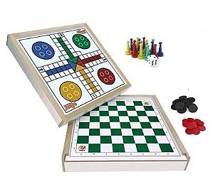 Jogo Damas E Ludo De Madeira - Brincadeira De Criança em Promoção