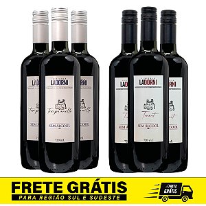 Kit com 6 und. - 3  Vinhos Fino Tinto Seco Tempranillo Sem Álcool  - 3 Vinhos Fino Tinto Seco Tannat Sem Álcool