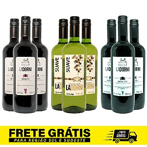 Kit apreciador: 3 Tinto suave de mesa, 3 Branco suave de mesa, 3 Tinto meio seco de mesa