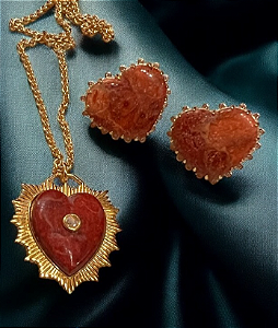 Conjunto Coração Coral Vermelho