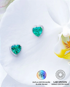 Brinco Coração com Esmeralda Lab Grown