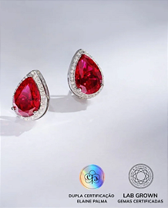 Brinco Gota com Rubi de Laboratório Lab Grown