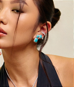 Brinco Turquesa Moissanite Duplo