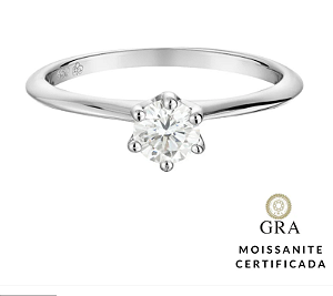 Anel Solitário Moissanite Prata 950