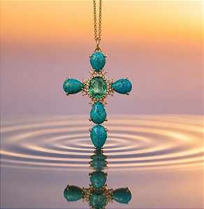 Colar Crucifixo Turquesa