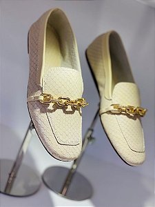 Sapato Mocassim Bico Fino Couro Dourado | Schutz