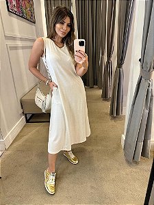 VESTIDO LONGO MOLETOM BOLSOS CRU