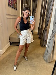 SHORTS VISCOSE LISTRADO OFF WHITE