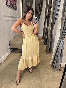 VESTIDO DE VISCOLINHO COM PONTEIRA BEGE