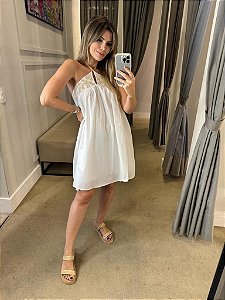 VESTIDO CURTO BABADO CORDA OFF WHITE
