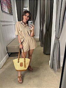 CONJUNTO MALHA ORLY CAMISA E SHORTS BEGE