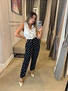 CALÇA CENOURA ESTAMPADA POÁ PRETA