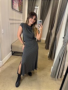 CONJUNTO CANNES BLUSA E SAIA EVASÊ POÁ CINZA