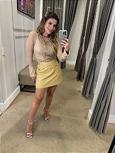 SHORTS-SAIA COURO ECO BEGE