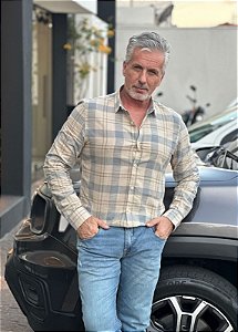 CALVIN KLEIN JEANS CAMISA MANGA LONGA SLIM BRIGHT FLAMÊ AREIA