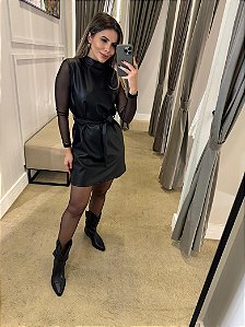 VESTIDO CURTO MUSCLE COURO ECO PRETO