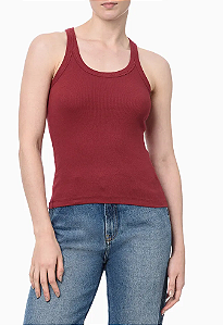 CALVIN KLEIN JEANS BLUSA BÁSICA RIBANA VERMELHO ESCURO