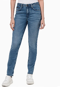 CALVIN KLEIN JEANS CALÇA JEANS SLIM PEQUENOS PUÍDOS AZUL MÉDIO