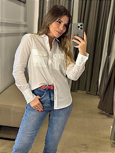 CALVIN KLEIN JEANS CAMISA DE MANGA LONGA ETIQUETA EXTERNA BRANCO