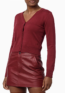 CALVIN KLEIN JEANS CARDIGAN GOLA V BÁSICO VERMELHO ESCURO