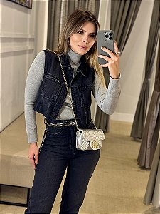 CALVIN KLEIN JEANS COLETE JEANS CROPPED TACHAS PRETO