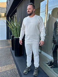 CALVIN KLEIN JEANS CALÇA MOLETOM BOLSO LOGOMANIA AREIA