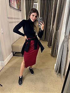 CALVIN KLEIN JEANS SAIA MIDI LOGOMANIA VERMELHO ESCURO