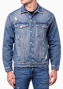CALVIN KLEIN JEANS JAQUETA JEANS TRUCKER PEQUENOS PUÍDOS AZUL MÉDIO