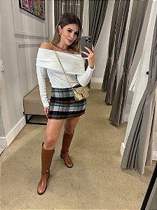 CALVIN KLEIN JEANS MINI SAIA LÃ XADREZ AREIA