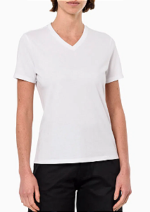 CALVIN KLEIN JEANS BLUSA ESTAMPA LATERAL GOLA V BRANCO