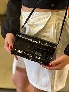 SCHUTZ BOLSA PEQUENA CROCO TIRACOLO PRETA