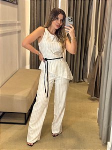 MACACÃO RISCA DE GIZ VISCOSE OFF WHITE