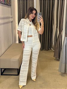 CONJUNTO RENDA TOP E CALÇA OFF WHITE