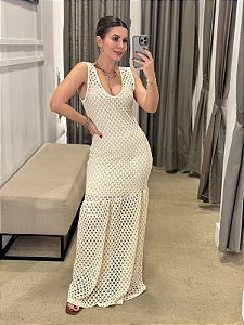 VESTIDO MIDI CROCHET SANTA GIULIA OFF WHITE