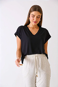 BLUSA MANGA CURTA BAVARIA PRETA