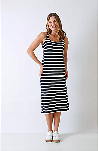VESTIDO MIDI LISTRADO PRETO