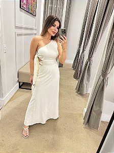 VESTIDO LONGO UM OMBRO SÓ OFF WHITE