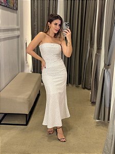 CONJUNTO LISTRADO TOP E SAIA LOS ANGELES BRANCO