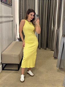 VESTIDO MIDI CANELADO REGATA AMARELO