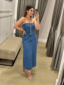 VESTIDO JEANS COM FENDA