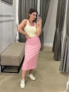 SAIA MIDI CANELADA FENDA ROSA