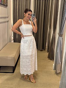 CONJUNTO LAISE EMMA CROPPED E SAIA BRANCO