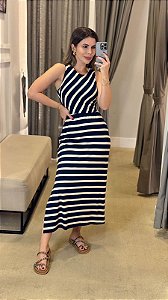 VESTIDO MIDI LISTRADO MARINHO