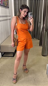 CONJUNTO REGATA ASSIMÉTRICA E SHORTS LARANJA