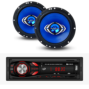 Kit Som Carro Radio Aparelho Mp3 Bluetooth Etech + 2 Falantes 6 Hurricane TOP