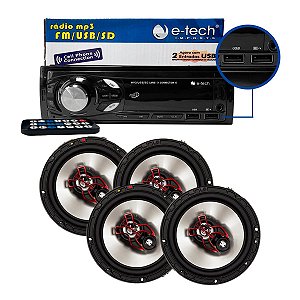 Rádio Carro MP3 Automotivo Bluetooth USB + 4 Falante Bravox